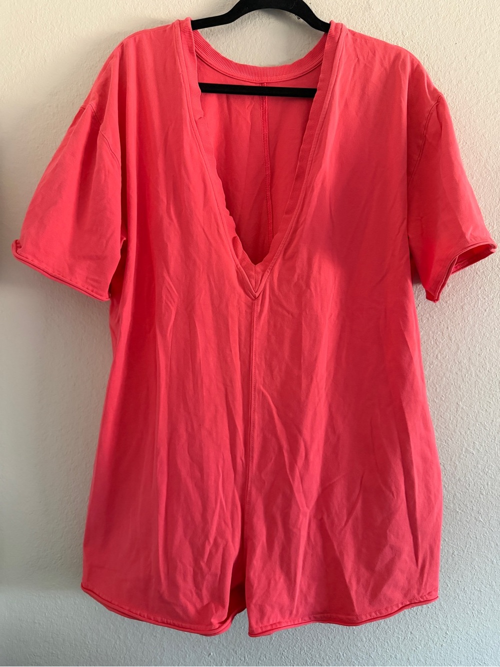 Free People Movement Hot Shot Tee Romper Pink Coral Size S Oversized Pockets
